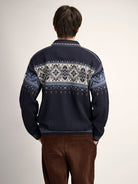 Dale of Norway Blyfjell Men's Knit Sweater in Navy, made from 100% Norwegian wool with a traditional Nordic pattern.