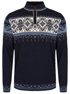 Dale of Norway Blyfjell Men's Knit Sweater in Navy, made from 100% Norwegian wool with a traditional Nordic pattern.