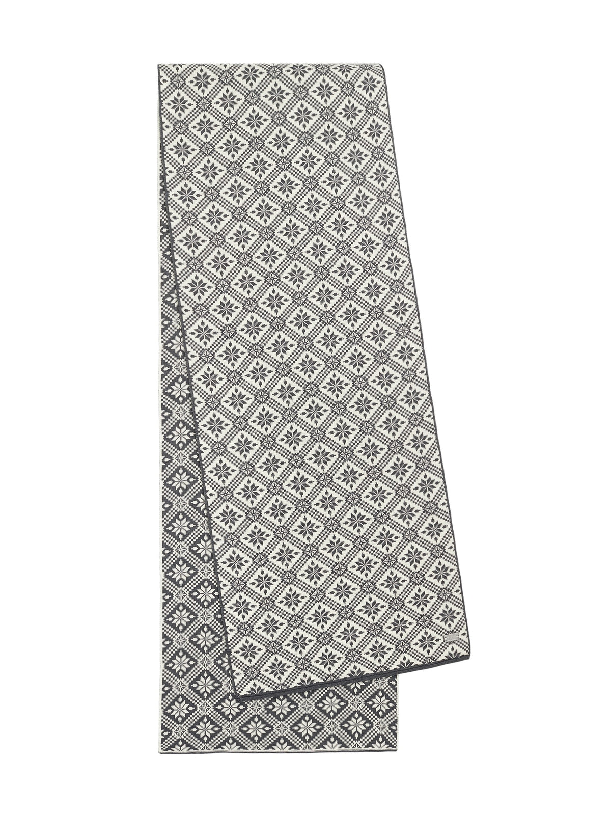 Dale of Norway Christiania Scarf in Offwhite Metalgrey featuring the classic Norwegian-inspired Christiania knit pattern.