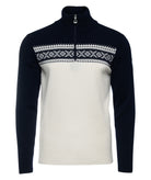 A black and off-white Dale of Norway Dalestolen Men's Sweater that is made from luxurious 100% Norweigan merino wool.