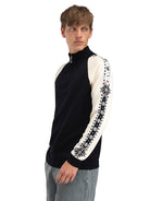 Dale of Norway Men's Geilo Sweater in Black Offwhite, a sporty Norwegian quarter-zip sweater made from 100% skin-soft merino wool.