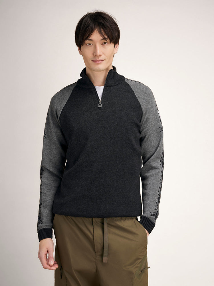Dale of Norway Men's Geilo Sweater in Darkcharcoal Smoke, a sporty Norwegian quarter-zip sweater made from 100% skin-soft merino wool.