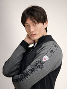 Dale of Norway Men's Geilo Sweater in Darkcharcoal Smoke, a sporty Norwegian quarter-zip sweater made from 100% skin-soft merino wool.