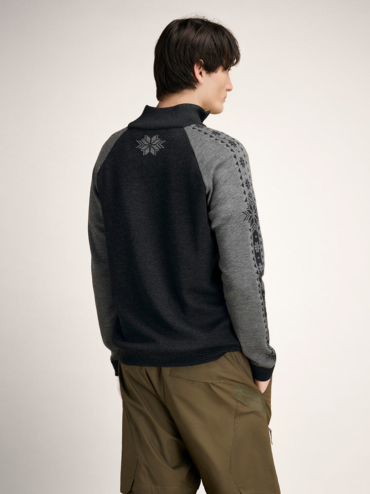 Dale of Norway Men's Geilo Sweater in Darkcharcoal Smoke, a sporty Norwegian quarter-zip sweater made from 100% skin-soft merino wool.