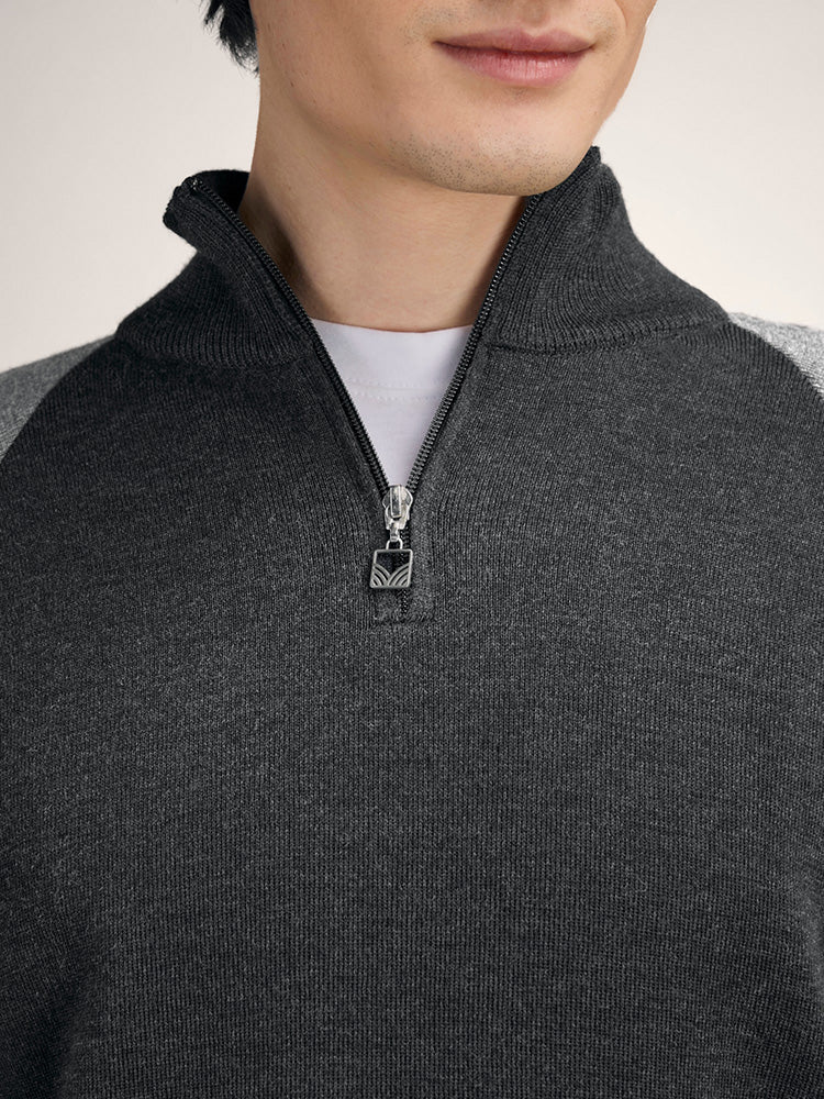 Dale of Norway Men's Geilo Sweater in Darkcharcoal Smoke, a sporty Norwegian quarter-zip sweater made from 100% skin-soft merino wool.