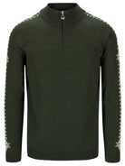 Dale of Norway Men's Geilo Sweater in Darkgreen Offwhite, a sporty Norwegian quarter-zip sweater made from 100% skin-soft merino wool.