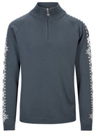 Dale of Norway Men's Geilo Sweater in Steel Offwhite, a sporty Norwegian quarter-zip sweater made from 100% skin-soft merino wool.