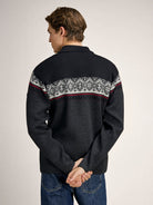 Dale of Norway Men's Moritz Sweater in Darkcharcoal Raspberry Black, a classic Norwegian ski sweater made from 100% merino wool.