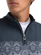 Dale of Norway Men's Moritz Sweater in Marine Steel Ice, a classic Norwegian ski sweater made from 100% merino wool.