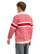 Dale of Norway Men's Team Norway Cortina Sweater in Raspberry Offwhite featuring the iconic Norwegian Cortina pattern.