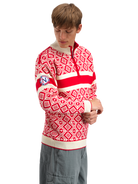 Dale of Norway Men's Team Norway Cortina Sweater in Raspberry Offwhite featuring the iconic Norwegian Cortina pattern.