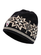 A black and off-white Dale of Norway Tindefjall Hat made from luxurious 100% Norweigan merino wool.