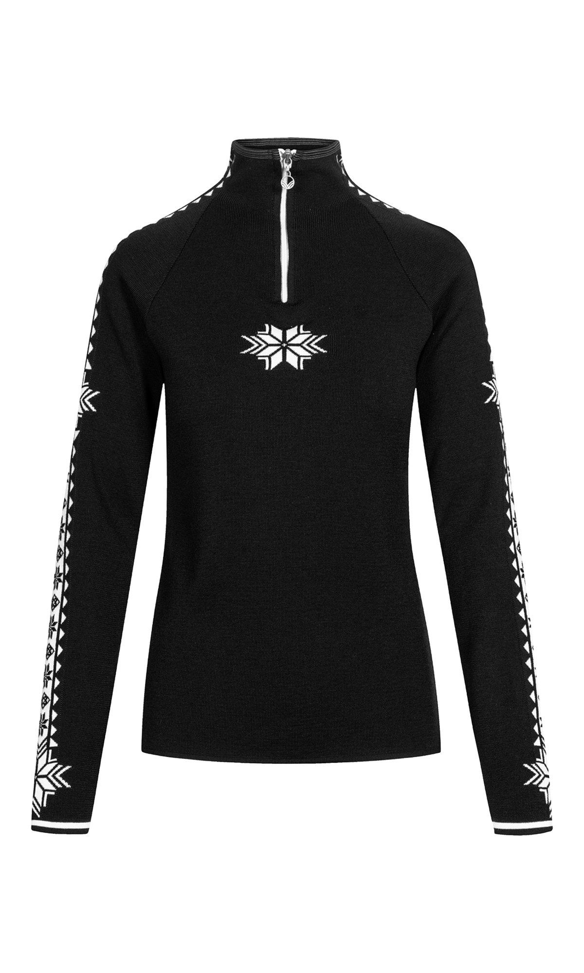 A black Dale of Norway Women’s Geilo turtleneck sweater made in Norway from luxurious Norweigan merino wool.