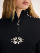 Dale of Norway Women's Geilo Sweater in Black Offwhite, a slim-fit quarter-zip sweater made from 100% skin-soft merino wool.