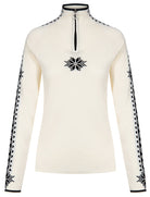 Dale of Norway Women's Geilo Sweater in Offwhite Black, a slim-fit quarter-zip sweater made from 100% skin-soft merino wool.