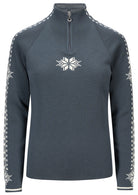 Dale of Norway Women's Geilo Sweater in Steel Offwhite, a slim-fit quarter-zip sweater made from 100% skin-soft merino wool.