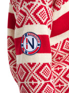 Dale of Norway Women's Team Norway Cortina Sweater in Raspberry Offwhite featuring the iconic Norwegian Cortina pattern.