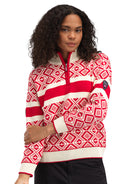 Dale of Norway Women's Team Norway Cortina Sweater in Raspberry Offwhite featuring the iconic Norwegian Cortina pattern.