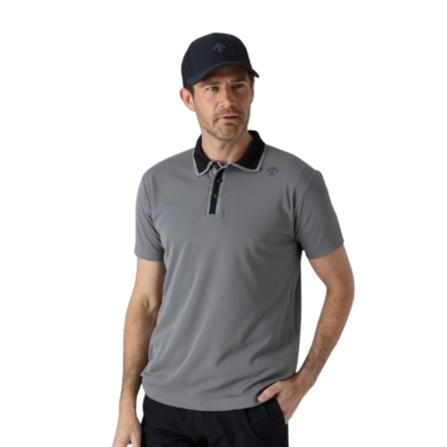Descente Golf men's short sleeve polo with breathable stretch performance fabric for golf and everyday wear
