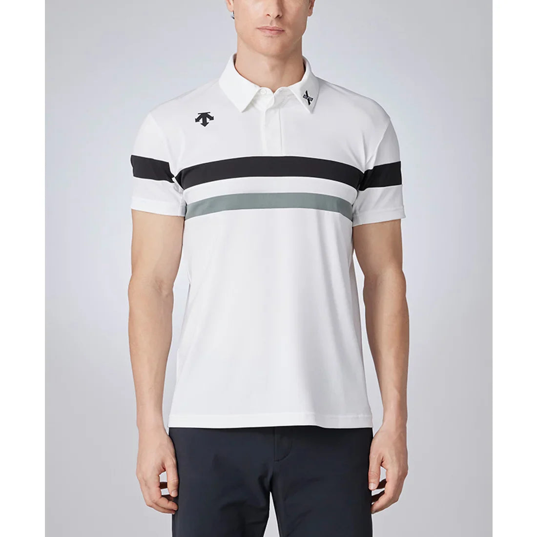 Descente Golf Xander Tour men's tricot mesh golf polo with breathable stretch performance
