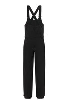 A pair of black Descente Men's 3L Hard Shell Bib Ski Pants that feature 20K breathability and 20K waterproofing, a premium 4-way stretch fabric, and included suspenders.