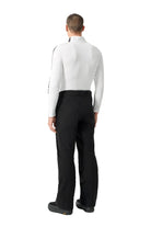 Rear view of black Descente Men’s Brushed Lining Pants featuring technical stretch fabric, soft brushed fleece interior backing, zippered hand pockets, and an ergonomic tailored waistband.