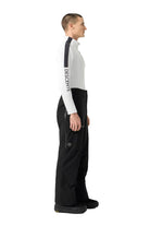 Side view of black Descente Men’s Brushed Lining Pants featuring technical stretch fabric, soft brushed fleece interior backing, zippered hand pockets, and an ergonomic tailored waistband.