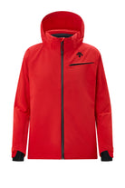 A red Descente Men’s Josh Insulated Jacket that features 20K waterproofing and 20K breathability, a premium 4-way stretch fabric, and a sleek silhouette.
