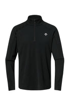 A black Descente Men's Shoulder Trim turtleneck sweater that is made from a premium technical fabric.