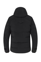 A black Descente Men’s Swiss Down Ski Jacket that features 20K waterproofing and 20K breathability, a premium 4-way stretch technical fabric, and a flattering silhouette.