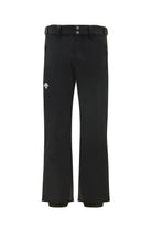 A pair of black Descente Men's Insulated Swiss Ski Pants that feature 20K waterproofing and 20K breathability, a premium 4-way stretch technicl fabric, and a sleek silhouette.