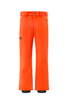 A pair of orange Descente Men's Insulated Swiss Ski Pants that feature 20K waterproofing and 20K breathability, a premium 4-way stretch technicl fabric, and a sleek silhouette.