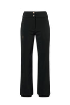 A pair of black Descente Women's Giselle Insulated ski pants that feature a 20K waterproof and 20K breathable membrane, a premium 4-way stretch technical fabric, and a sleek, flattering silhouette.