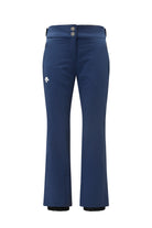 A pair of navy Descente Women’s Giselle Ski Pants that feature a 20K waterproof 20K breathability membrane, a premium 4-way stretch technical fabric, and a form-flattering silhouette.