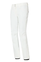 A pair of white Descente Women’s Selene Pants that are made from premium technical fabric that includes 20K waterproofing and breathability, 4-way stretch, and a sleek, flattering silhouette.