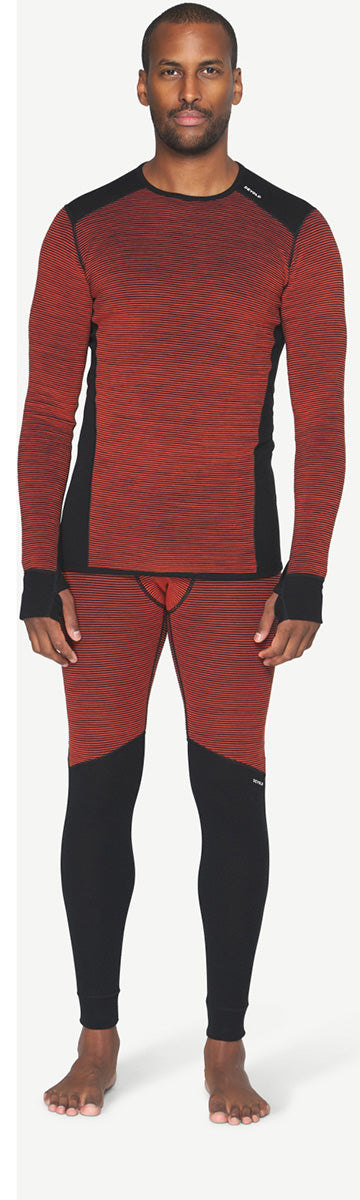 Devold Men's Reverso Merino Shirt in Brick, reversible merino baselayer with breathable flat-knit and insulating 3D-knit sides.