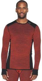 Devold Men's Reverso Merino Shirt in Brick, reversible merino baselayer with breathable flat-knit and insulating 3D-knit sides.