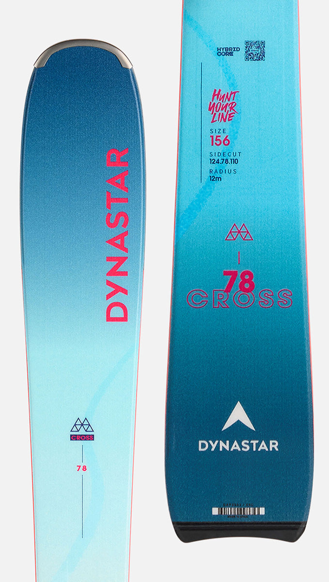 Dynastar M-Cross W 78 Women's Skis with XPress 10 GripWalk bindings, featuring a 78 mm waist for agile carving and versatile resort performance.