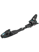 Black ski binding on a white background