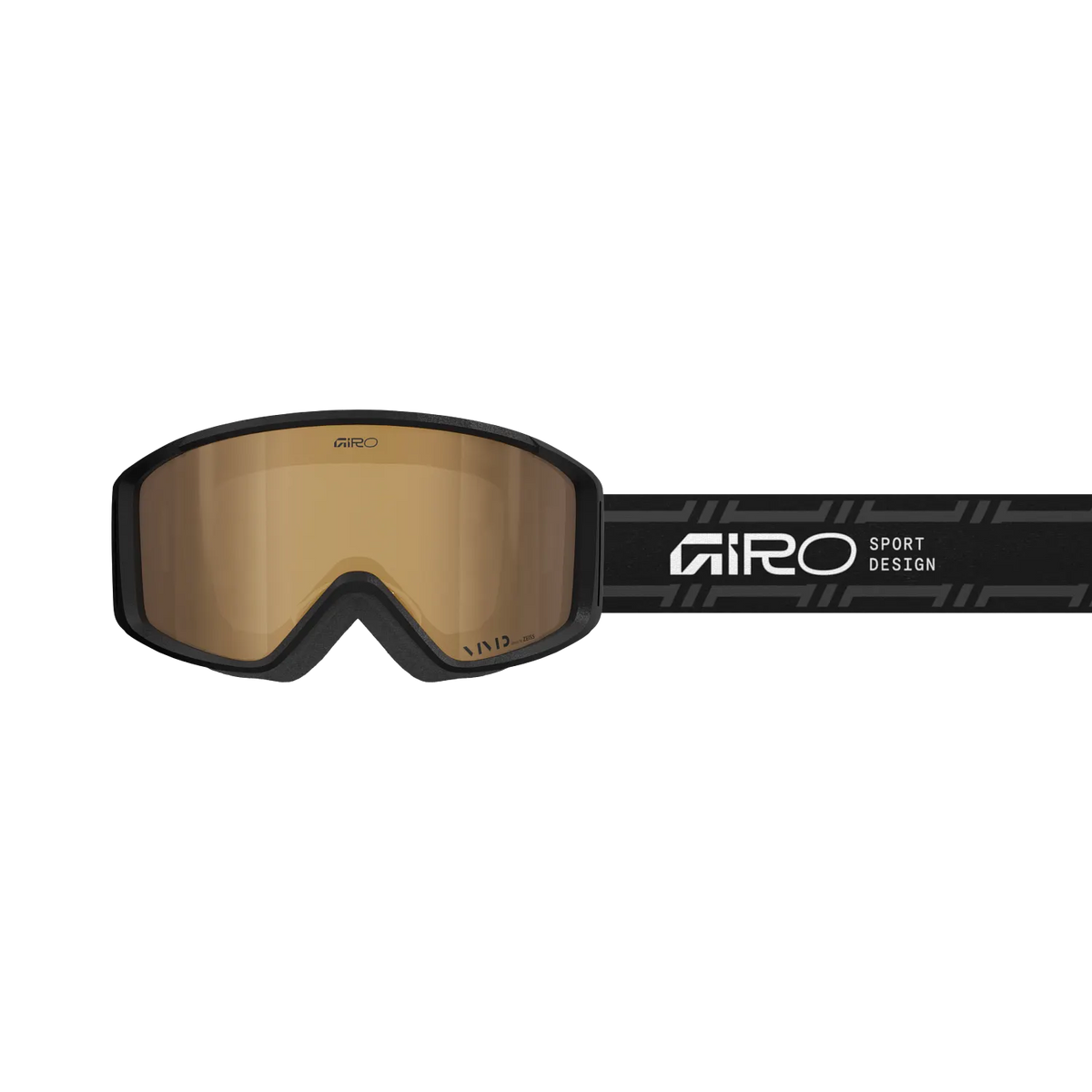 Giro Index 2.0 Asian Fit ski goggle in Black Stacked with Amber Rose VIVID ZEISS lens and OTG design for prescription glasses.