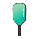 A green and black HEAD Attitude TEAM pickleball paddle with a textured grip and fiberglass construction.