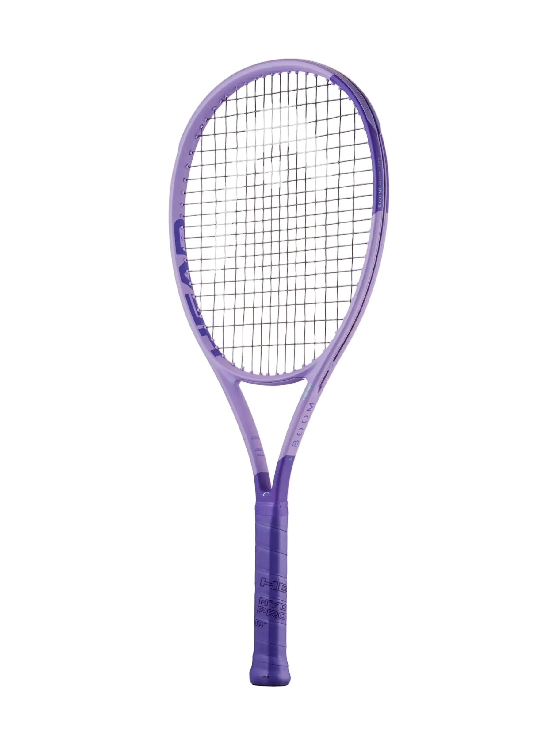 A HEAD Boom Junior 25" Alt high-performance power tennis racket with a matte purple frame designed for kids playing at a competitive level