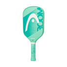 A HEAD boom Team EX Pickleball paddle featuring a teal, blue and white surface designed for beginner and intermediate players