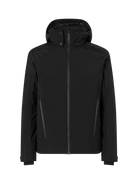A black Head Men’s Neo Jacket showing waterproof breathable shell fabric, articulated sleeve construction, fully taped seams, zippered chest and hand pockets, adjustable hood, and full-front zip closure.