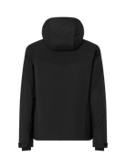 A black Head Men’s Neo Jacket showing waterproof breathable shell fabric, articulated sleeve construction, fully taped seams, zippered chest and hand pockets, adjustable hood, and full-front zip closure.