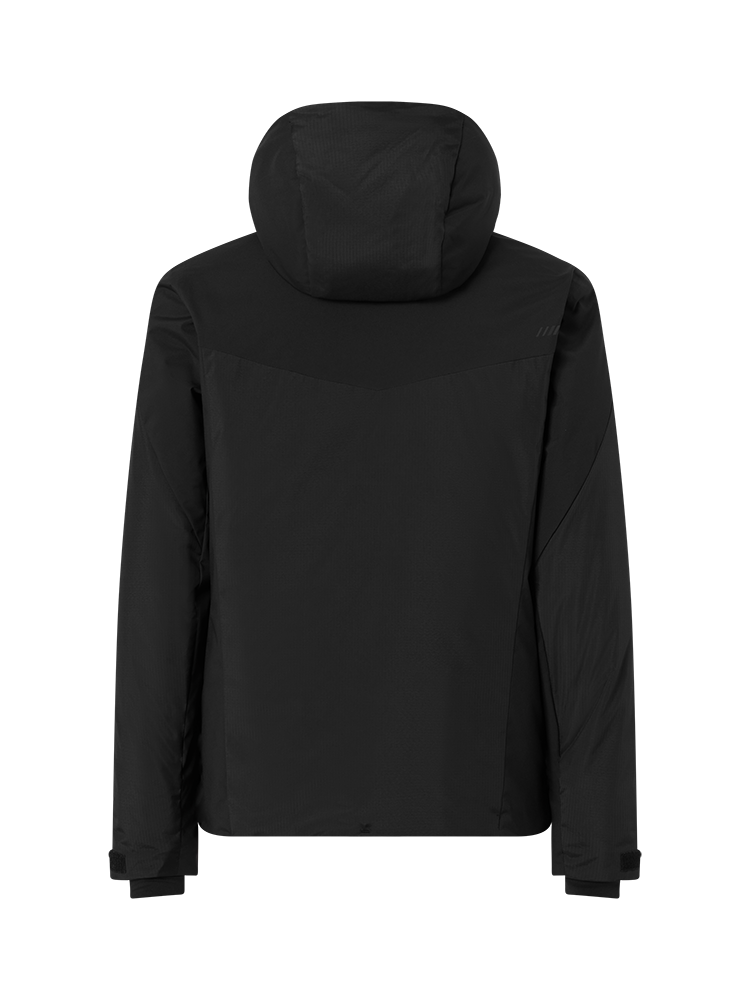 A black Head Men’s Neo Jacket showing waterproof breathable shell fabric, articulated sleeve construction, fully taped seams, zippered chest and hand pockets, adjustable hood, and full-front zip closure.