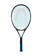 A HEAD Novak 25 Junior tennis racket with a black frame with blue and green accents