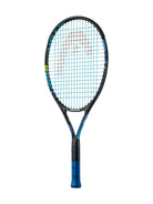 A HEAD Novak 25 Junior tennis racket with a black frame with blue and green accents
