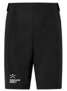 Head Race Shorts showing full-length side leg zippers, adjustable elastic waistband, windproof stretch softshell fabric, fleece-lined backing, and reinforced protective side paneling.