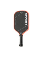 A HEAD Radical Team 15 pickleball paddle that has a bright orange frame and black surface